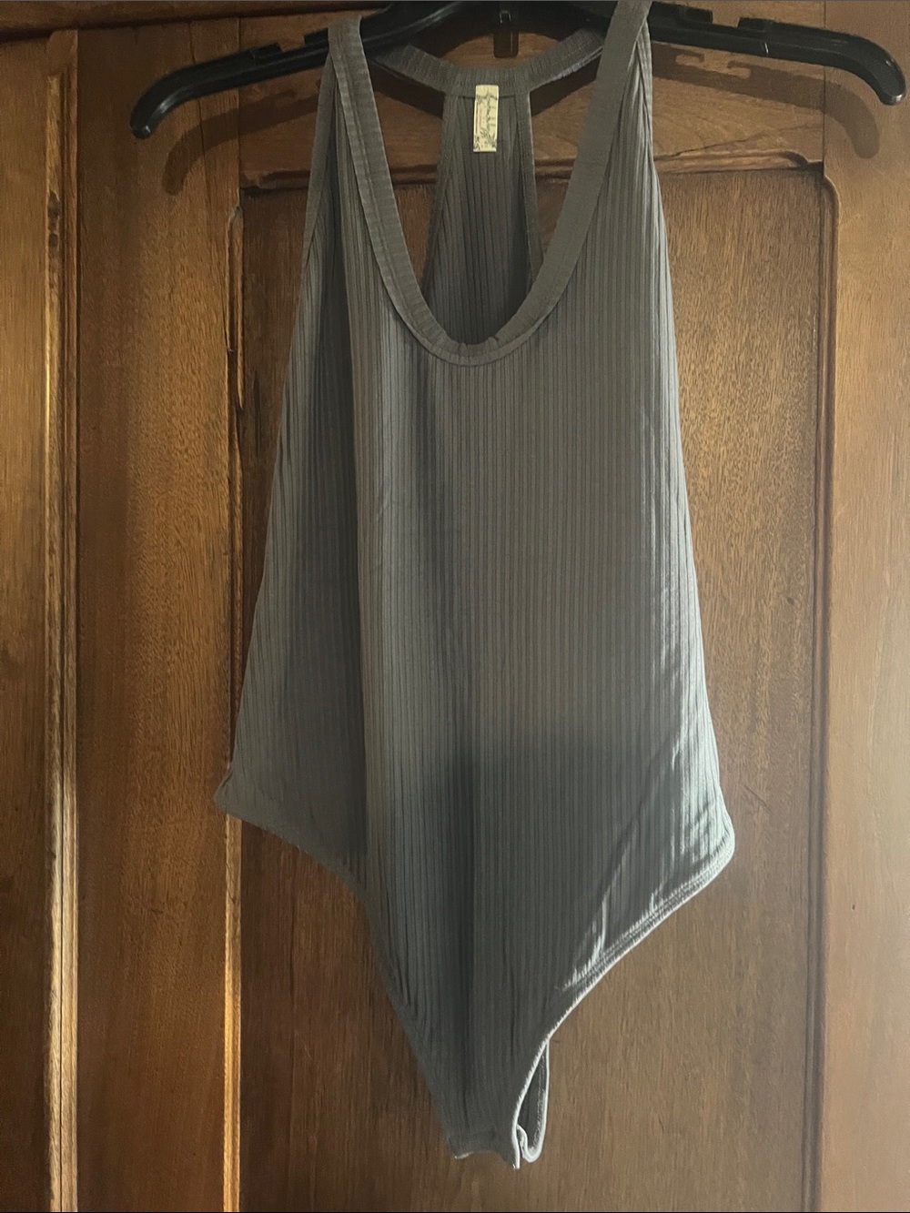 Ribbed Scoop Neck Bodysuit in Charcoal